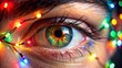 © Jotch - Close up of Christmas lights reflected in human eye, festive, holiday, reflection, glowing, seasonal, close-up, beauty