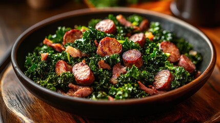 Poster - Kale dish served with sausage and smoked meat