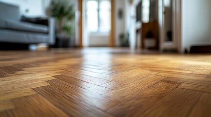 Poster - Close-up of a wood floor with a herringbone pattern.