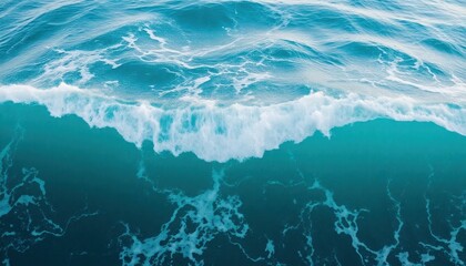a dynamic scene of ocean waves with a turquoise gradient, transitioning from deep blue-green at the 