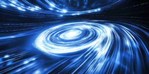 Wall Mural - A swirling blue galaxy with light trails, depicting cosmic motion and energy.
