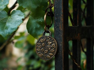 Wall Mural - Tree of Life Keychain on Metal Gate.