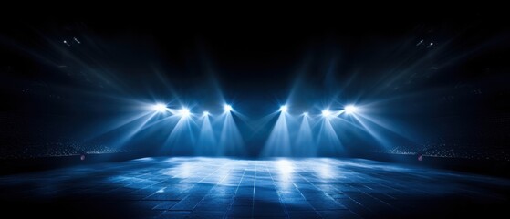 Aufkleber - Blue Spotlight Beams on a Dark Stage with Tiled Floor