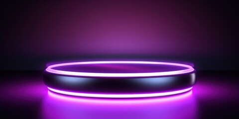 Poster - Circular Platform with Purple Neon Lights and Reflection
