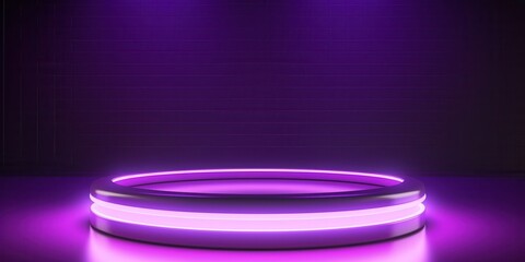 Poster - Purple Neon Glowing Ring on a Dark Brick Wall Background