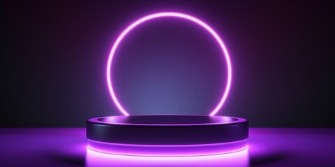 Poster - Illuminated Platform with a Purple Neon Circle