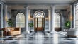 © julio - Elegant lobby with marble floors, columns, and natural light.