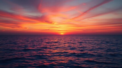 Wall Mural - vibrant sunset over the ocean horizon, casting a warm glow on the tranquil water, water, glow