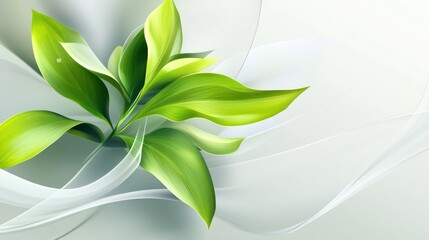 Poster - A serene composition of green leaves against a soft, light background, symbolizing nature.