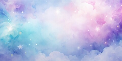 Wall Mural - Dreamy Watercolor Sky With Scattered Stars And Clouds
