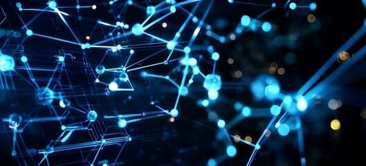 Fototapete - Science atom networking connect structure. Technology wireless server communication system. Team social linked global digital database. Generative video AI technology.	
