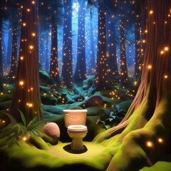 Wall Mural - Enchanted Forest A toilet nestled among towering trees twinkling