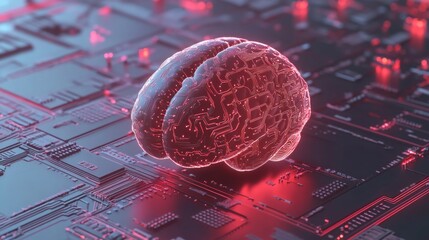 Poster - Futuristic Concept of Digital Brain on Circuit Board Representing Artificial Intelligence and Technological Advancements in Modern Computing