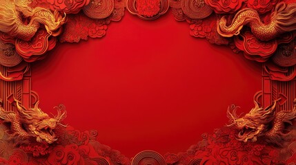 Wall Mural - Chinese frame with oriental asian elements on color background, for wedding invitation card, happy new year, happy birthday, valentine day, greeting cards, with generative ai