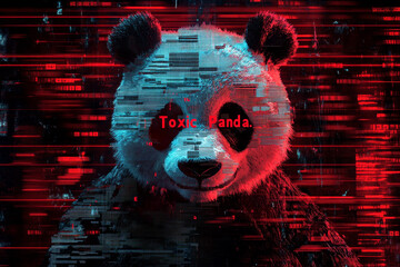 Wall Mural - a panda bear against a backdrop of code and binary data back ground cybersecurity and digital data p