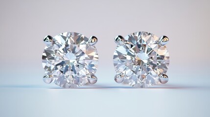 Aufkleber - Elegant Close-Up of Two Round Brilliant Cut Diamonds Displayed on a Soft Gradient Background Highlighting Their Sparkling Clarity and Precision Cut Design