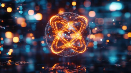 Wall Mural - Abstract 3D Sphere with Glowing Lines and Bokeh