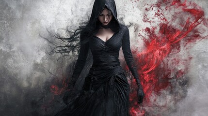 Wall Mural - Woman ninja assassin black dress style mysterious character background wallpaper AI generated image