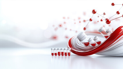 Poster - futuristic pharmaceutical lab with test tubes, vials, and molecular structures, showcasing advanced lab equipment and clean, modern design