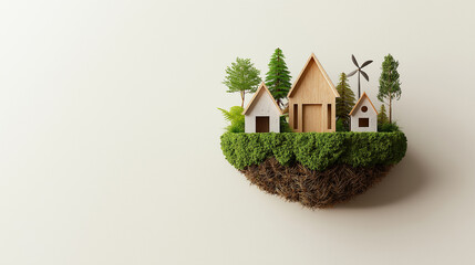 Aufkleber - Sustainable eco friendly houses surrounded by greenery and trees, showcasing harmonious blend of nature and architecture. This design emphasizes environmental consciousness and innovation