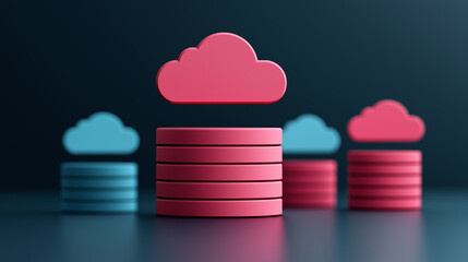 Leinwandbilder - Cloud computing services represented by colorful clouds and data stacks