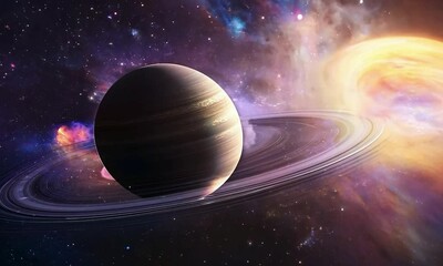 Wall Mural - planet with rings in a distant galaxy