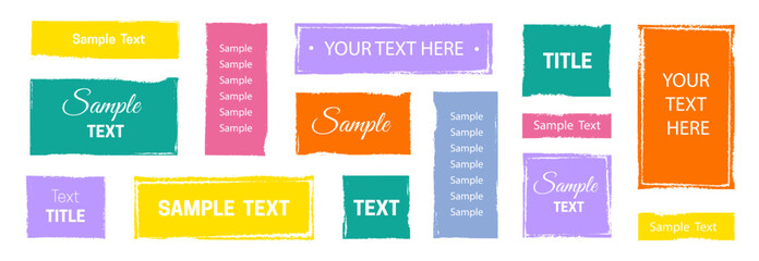 Leinwandbilder - Box brush frame rough shape set. Text box frame rough grunge square paint shape element. Hand drawn crayon grunge brush rectangle text border. Vector illustration