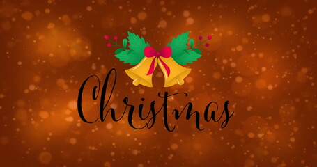 Wall Mural - image of christmas text with spots of light on brown background