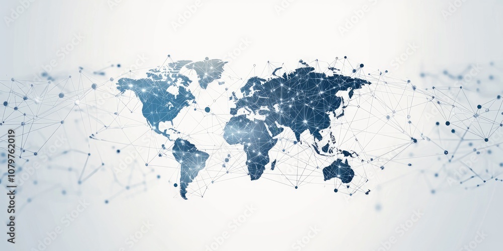 A clean infographic design showing global network connections with ...
