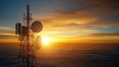 © Worakit - Telecommunication tower at sunset above clouds, showcasing satellite dishes and microwave antennas. stunning view of technology and nature combined