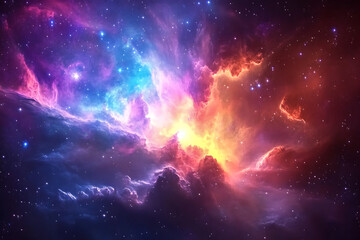 Wall Mural - acolorful space galaxy, cloud nebula, starry night cosmos, and supernova background in the field of 