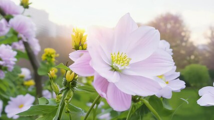 Wall Mural - tranquil natural scene perfect spring themed content floral backgrounds background flower garden frame texture light white soft bouquet rose lilac violet green purple red nature shine forest tree