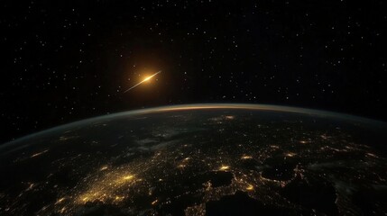 Wall Mural - Stunning view of the earth from space with a shooting star in the night sky