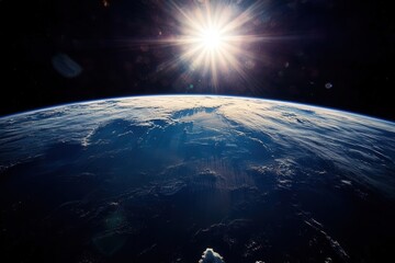 Wall Mural - Stunning view of the earth from space with the sun shining brightly in the background