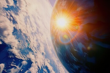 Wall Mural - Stunning view of the earth from space with bright sun shining