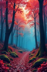 Fototapete - A forest path with trees in the background