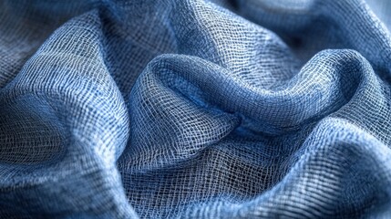 Intricate mesh of blue fabric with a textured, woven pattern