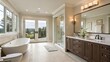 © Grace - Modern Master Bathroom With Simple Features and Stunning Views of Nature. Generative AI
