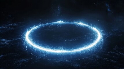 Wall Mural - Abstract blue glowing light ring with a swirling effect on a black background.