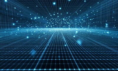 Digital tech background with connected dots and lines in a grid pattern