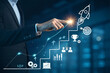 © Village Studio 12 - Businessman touch rocket launch investment growth,Business Growth Strategy Concept,including rocket launch, target achievement, analytics, and teamwork. innovation,goals, leadership,rocket,