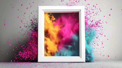 Poster - Colorful abstract art bursting from a white frame