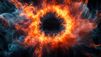 Wall Mural - vibrant explosion of fiery colors surrounded by swirling smoke creates captivating visual effect. dy