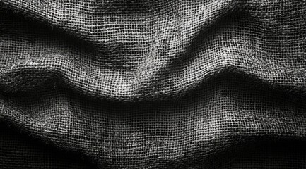 Black and white close-up of crumpled linen fabric.