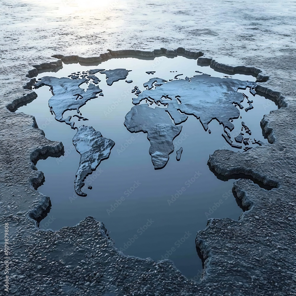 Melting Ice World Map Puddle Highlighting Global Warming s Impact on ...