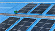 © ultramansk - top aerial of engineer men inspects construction of solar cell panel or photovoltaic cell at roof top. Industrial Renewable energy of green power. factory at urban area. worker working on tower roof.