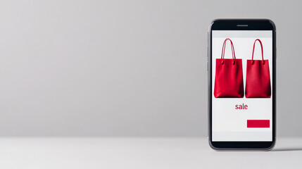 Mockup of a smartphone screen displaying a shopping app with red sale items. ai generated
