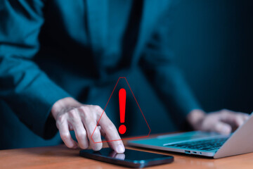 Wall Mural - error 404 alerts on a laptop, caution of spam in website digital technology. concept of warning symb