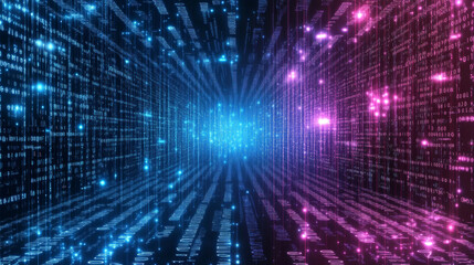 Digital data and binary code programming abstract cloud virtual reality cyberspace cyberpunk technology blue purple futuristic background