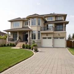 Large house in the middle of the yard with driveway and walkway